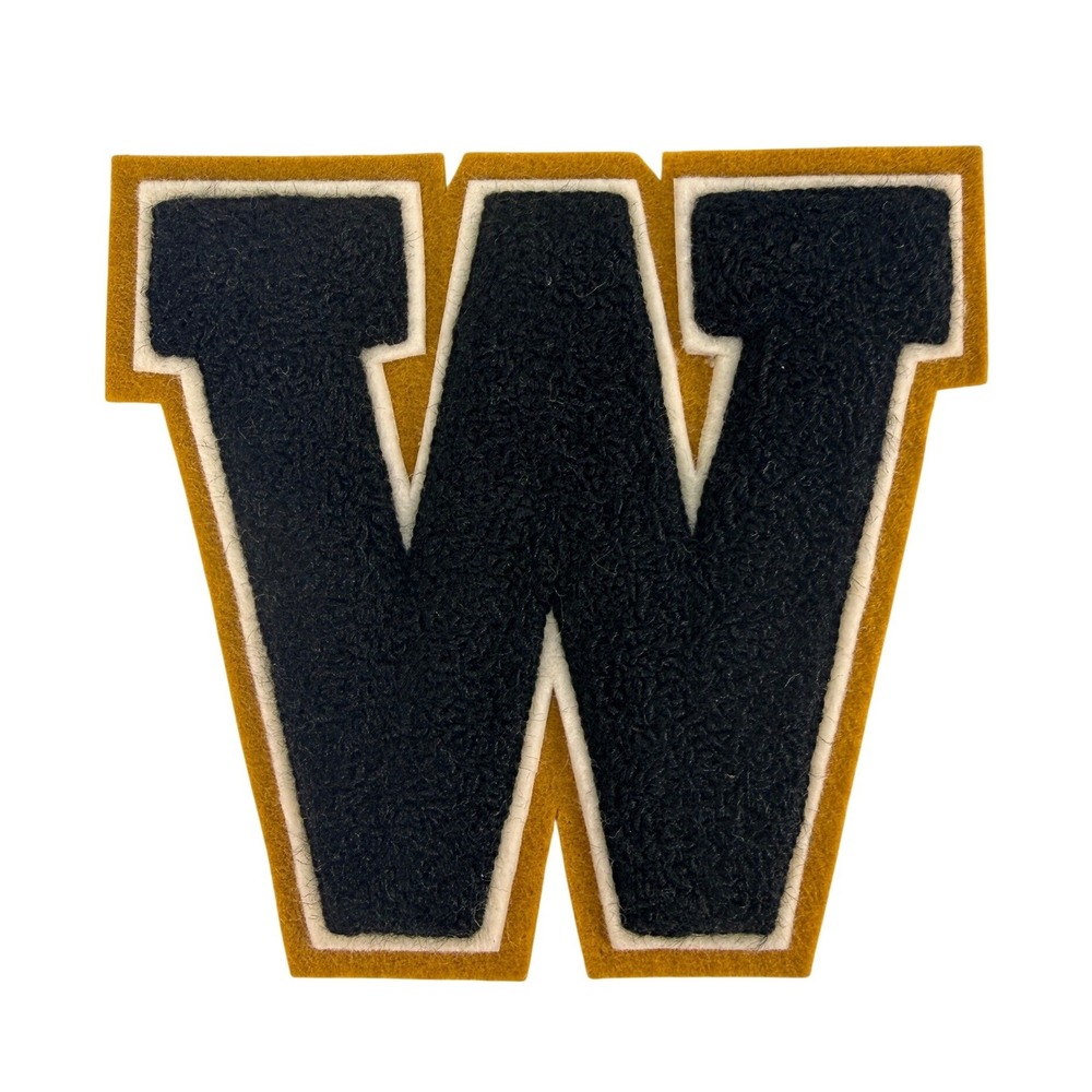 Vintage Chenille Varsity Letter Patch Black Gold White M W 6.25" Letterman NOS‎